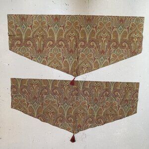 Waverly Ascot Window Valance In Gold With Floral Design 2 Pieces Tassel